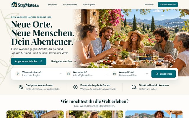 Screenshot der Website staymates.de